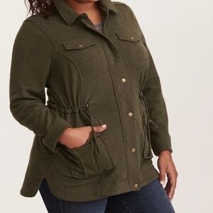 Torrid Olive Green Washed Knit Utility Shirt Jacket 2X
